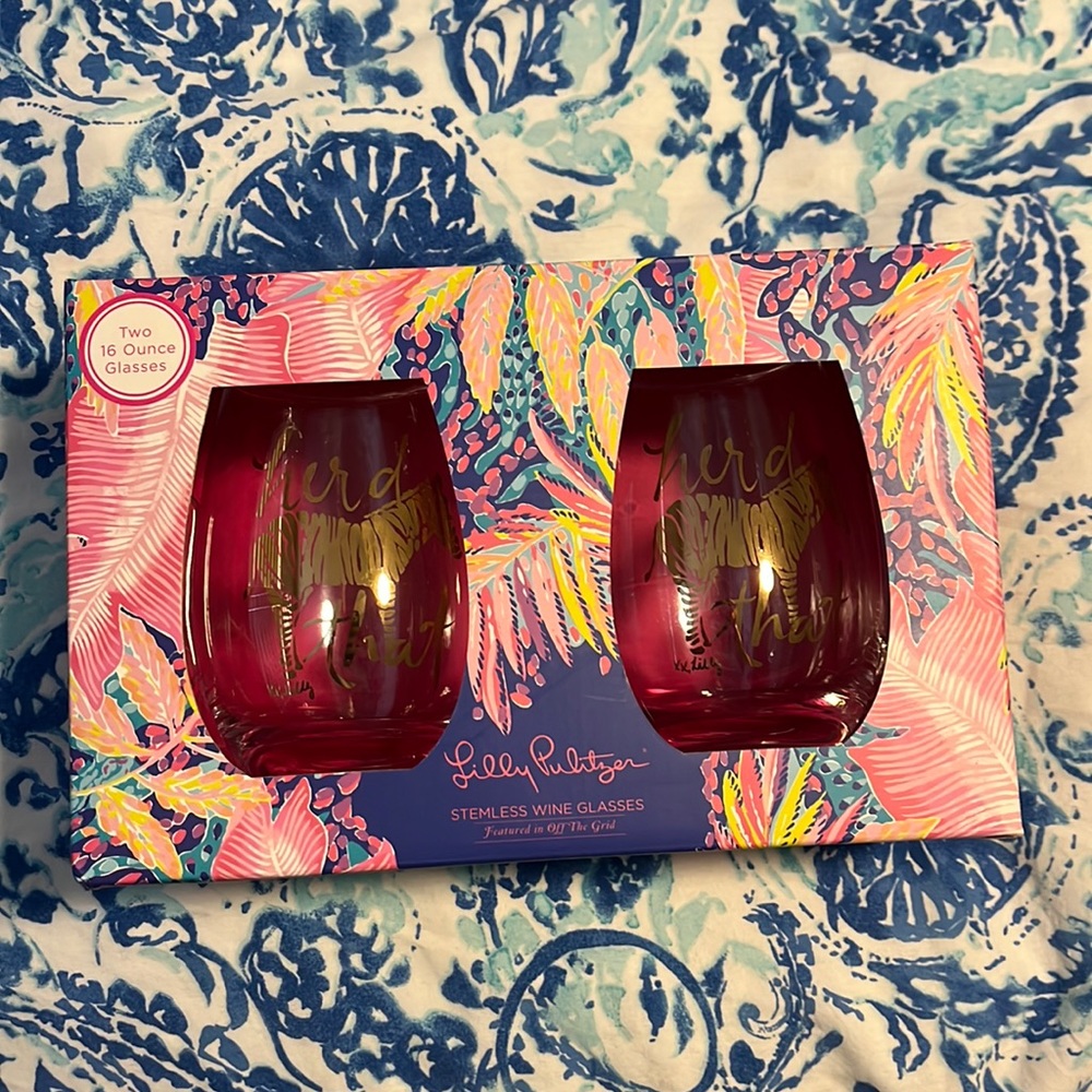 NIB Lilly Pulitzer Off the Grid Wine Glasses